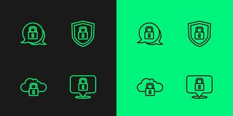 Set line Lock, Cloud computing lock, and Shield security with icon. Vector 스톡 일러스트