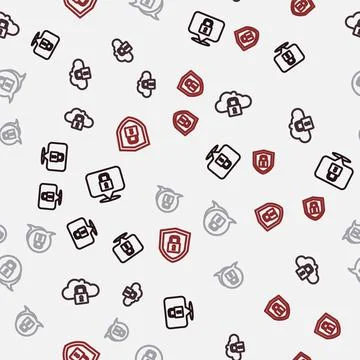 Set line Lock, Cloud computing lock,  and Shield security with on seamless pa Stock Illustration