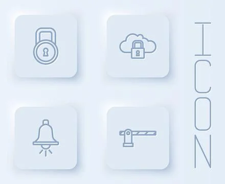Set line Lock, Cloud computing lock, Ringing alarm bell and Parking car barrier 스톡 일러스트