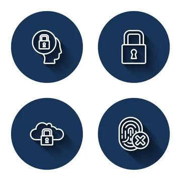 Set line Lock, Cloud computing lock and Cancelled fingerprint with long shadow Stockillustratie