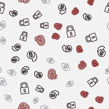Set line Lock, Cloud computing lock and Cancelled fingerprint on seamless 스톡 일러스트