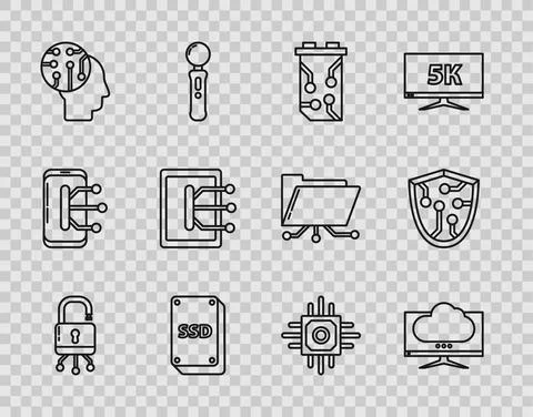 Set line Lock on digital circuit board, Computer monitor screen, Video graphic イラスト素材