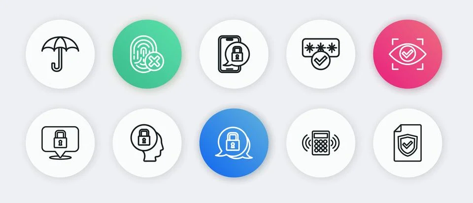 Set line Lock, Eye scan, Security keypad access panel, Password protection,.. Stock Illustration