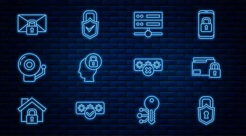 Set line Lock, Folder and lock, Server, Data, Web Hosting, Human head with,.. 스톡 일러스트