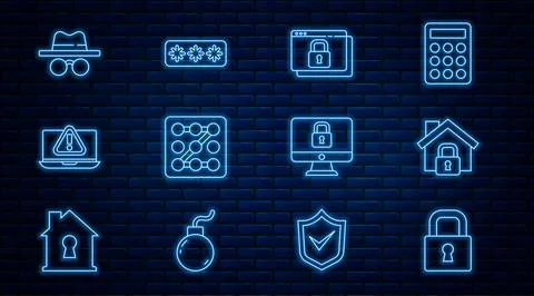 Set line Lock, House under protection, Secure your site with HTTPS, SSL, Gr.. Stock Illustration