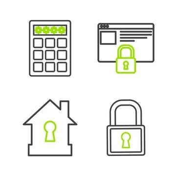 Set line Lock, House under protection, Secure your site with HTTPS, SSL and.. Stock Illustration