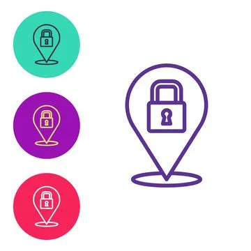 Set line Lock icon isolated on white background. Padlock sign. Security, safe Illustrazione stock