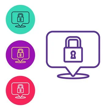Set line Lock icon isolated on white background. Padlock sign. Security, safety Stock Illustration