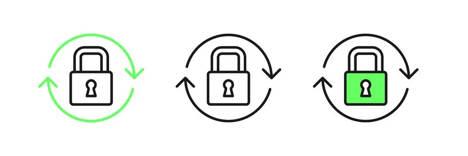Set line Lock icon isolated on white background. Padlock sign. Security, sa.. Illustrazione stock