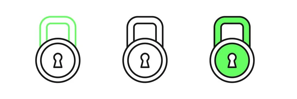 Set line Lock icon isolated on white background. Padlock sign. Security, sa.. Stock Illustration