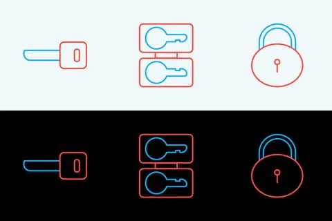 Set line Lock, Key and Casting keys icon. Vector Stock Illustration