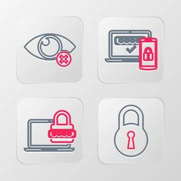 Set line Lock, Laptop with password, Two steps authentication and Invisible.. Stockillustratie