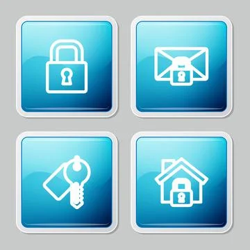 Set line Lock, Mail message lock password, Marked key and House under protect Stock Illustration