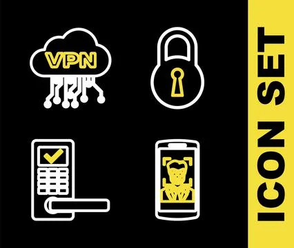 Set line Lock, Mobile and face recognition, Digital door lock with wireless and Illustration