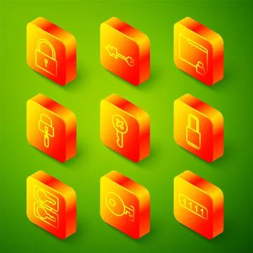 Set line Lock, Old key, Folder and lock, picks for picking, Wrong, Casting keys Stock Illustration