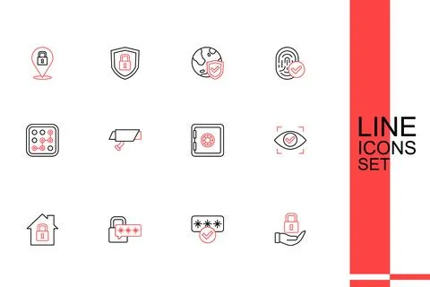 Set line Lock, Password protection, Cyber security, House under, Eye scan, .. Stock Illustration