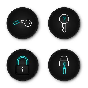 Set line Lock picks for lock picking, Undefined key and Broken icon. Vector Stock Illustration