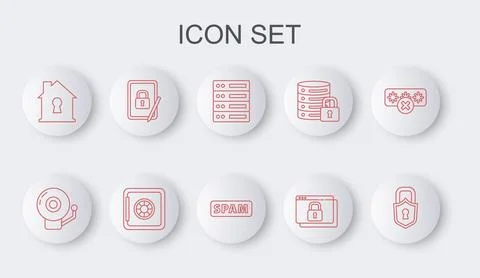 Set line Lock, Ringing alarm bell, Server, Data, Web Hosting, Secure your sit イラスト素材