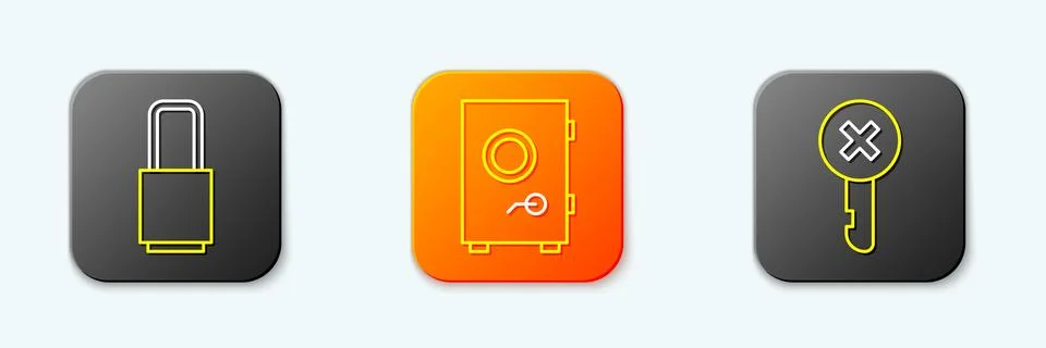Set line Lock, Safe and Wrong key icon. Vector Stock Illustration