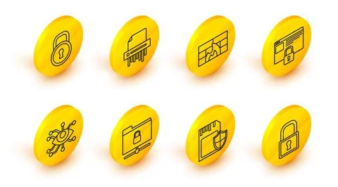 Set line Lock, SD card and shield, FTP folder lock, Eye scan, Secure your s.. Stockillustratie