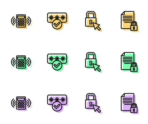 Set line Lock, Security keypad access panel, Password protection and Document Stock Illustration