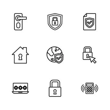 Set line Lock, Security keypad access panel, Shield with world globe, Contr.. Stockillustratie