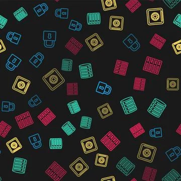 Set line Lock, Server, Data, Web Hosting, Safe and on seamless pattern. Vector Illustrazione stock