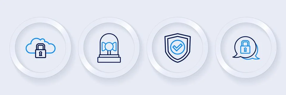 Set line Lock, Shield with check mark, Ringing alarm bell and Cloud computi.. Stock Illustration