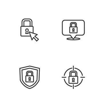 Set line Lock, Shield security with lock, and icon. Vector 库存插图