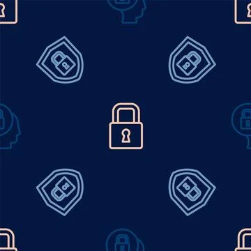 Set line Lock, Shield security with lock and on seamless pattern. Vector イラスト素材