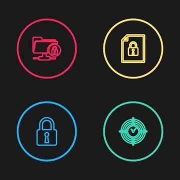 Set line Lock, Time Management, Document and lock and FTP folder icon. Vector Illustrazione stock