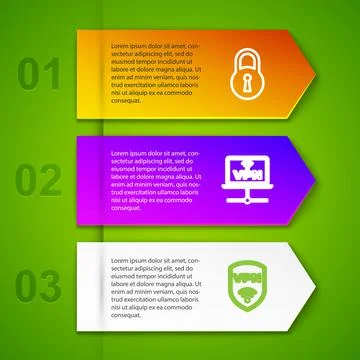 Set line Lock, VPN Computer network, Shield with wireless and Smart car alarm Stock Illustration