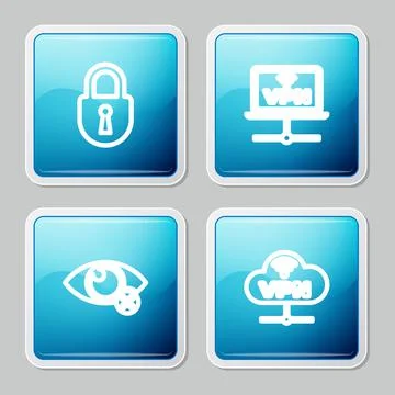 Set line Lock, VPN Computer network, Invisible hide and Network cloud connection Stock Illustration