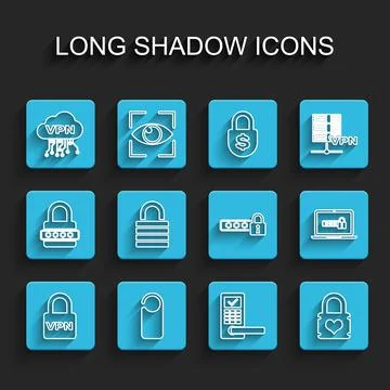 Set line Lock VPN, Please do not disturb, Cloud interface, Digital door lock Illustrazione stock