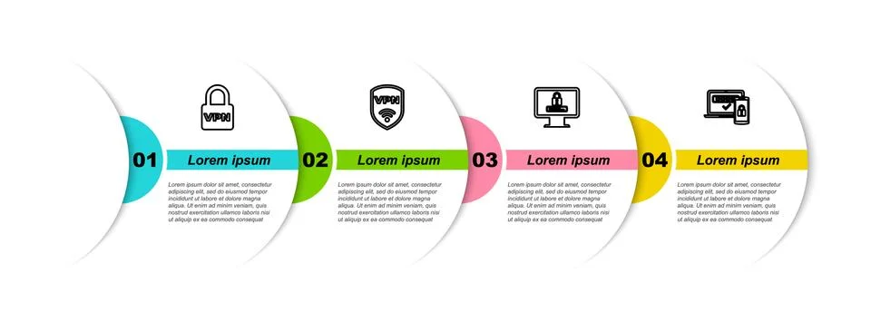 Set line Lock VPN, Shield with wireless, Monitor password and Two steps Stock Illustration