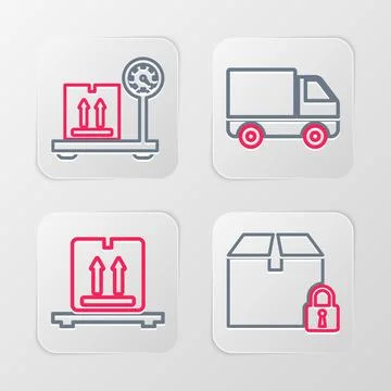 Set line Locked package, Cardboard boxes on pallet, Delivery cargo truck ve.. Stock-Illustration