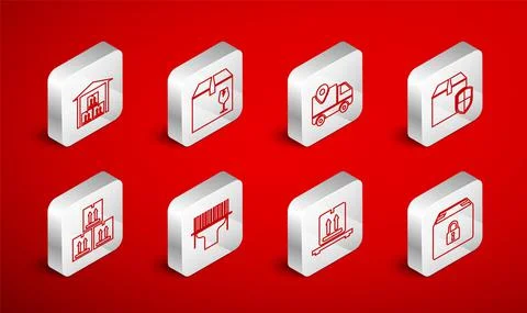 Set line Locked package, Delivery box with fragile content, tracking, security Stock Illustration