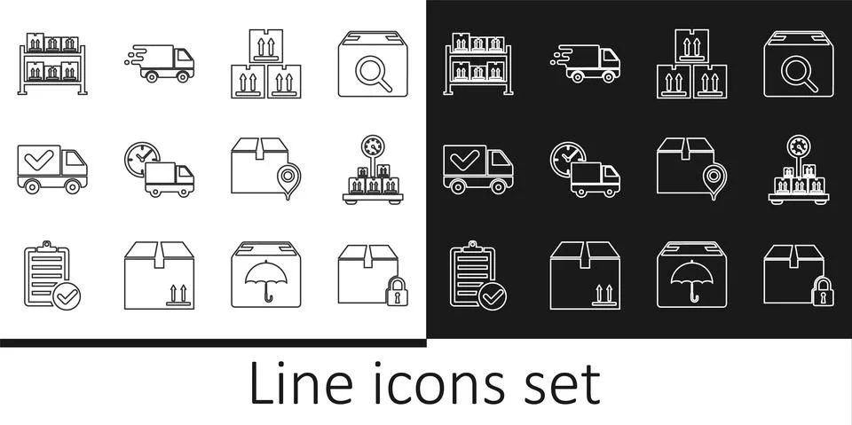 Set line Locked package, Scale with cardboard box, Cardboard traffic, Delivery イラスト素材