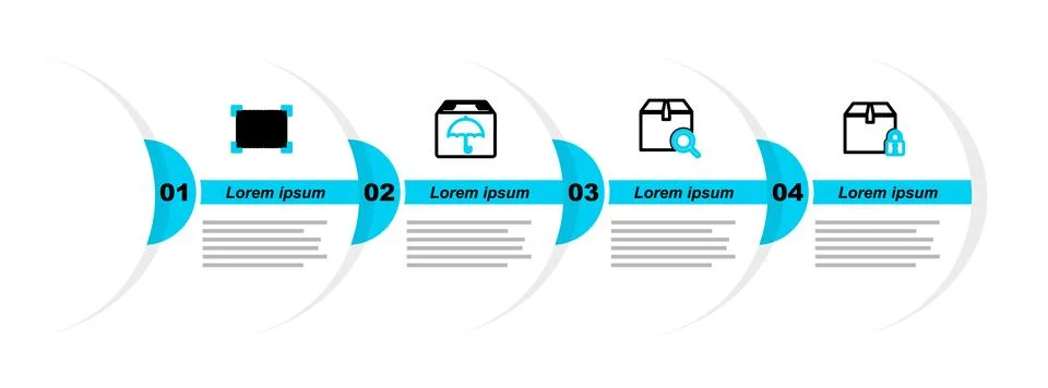 Set line Locked package, Search, Delivery with umbrella and Barcode icon. V.. Stock Illustration