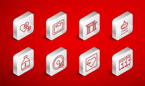 Set line Locker or changing room, Bathroom scales, Uneven bars, Shower, Heart Stock Illustration