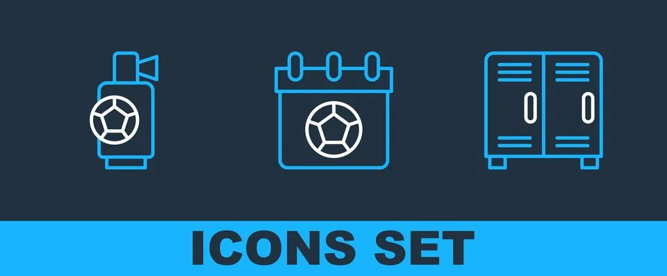 Set line Locker or changing room, Air horn and Football soccer calendar ico.. Stock Illustration