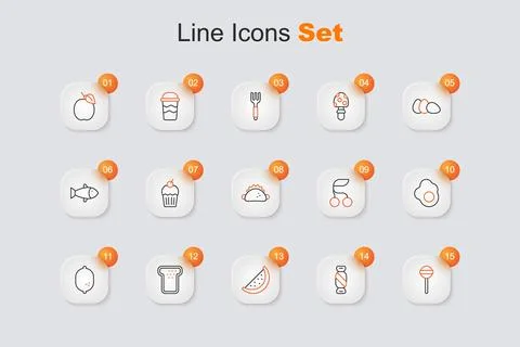 Set line Lollipop Candy Watermelon Bread toast Lemon Scrambled egg Fresh berr Ilustração Stock