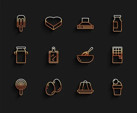 Set line Lollipop, Easter eggs, Ice cream, Pudding custard, Cutting board Stock-Illustration