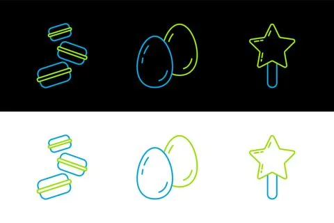 Set line Lollipop, Macaron cookie and Easter eggs icon. Vector Stock Illustration