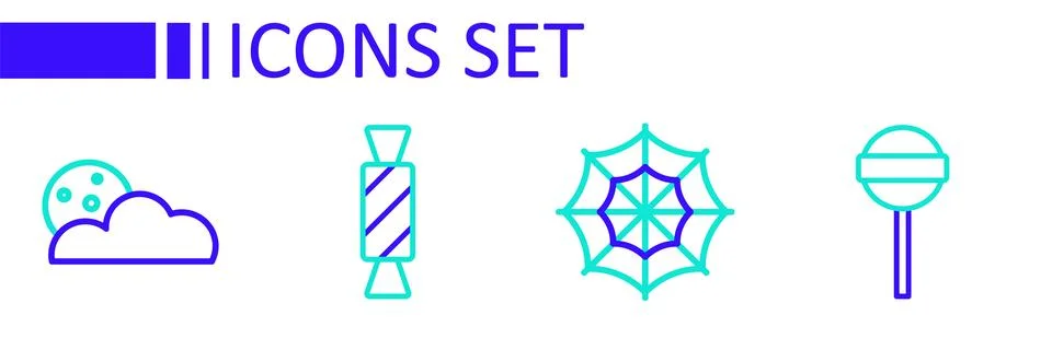 Set line Lollipop, Spider web, Candy and Moon stars icon. Vector イラスト素材