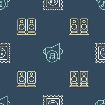 Set line LSD acid mark, Stereo speaker and Speaker volume on seamless pattern Stock Illustration