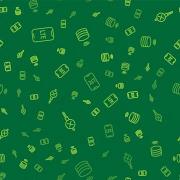 Set line LTE network, No audio jack and Smart data server on seamless pattern Stock Illustration