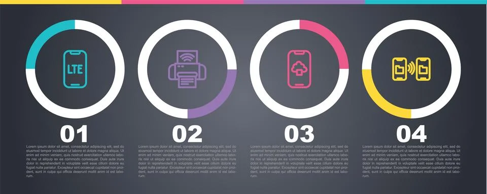 Set line LTE network, Smart printer system, Cloud technology data and Data .. Illustrazione stock