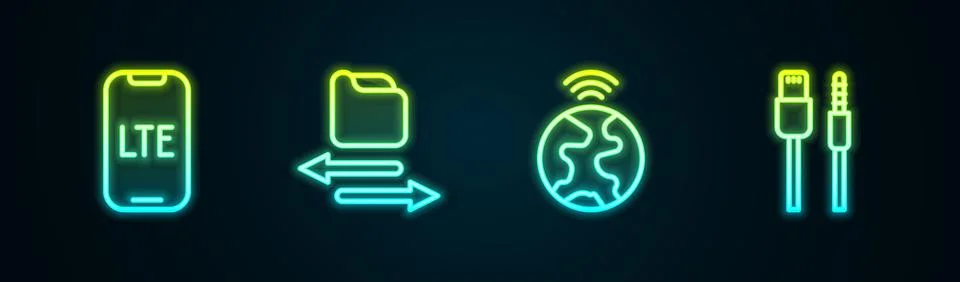 Set line LTE network, Transfer files, Global technology and USB cable cord Stockillustratie