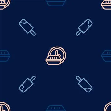 Set line Lunch box, Ice cream and Round the clock delivery on seamless pattern Stock-Illustration